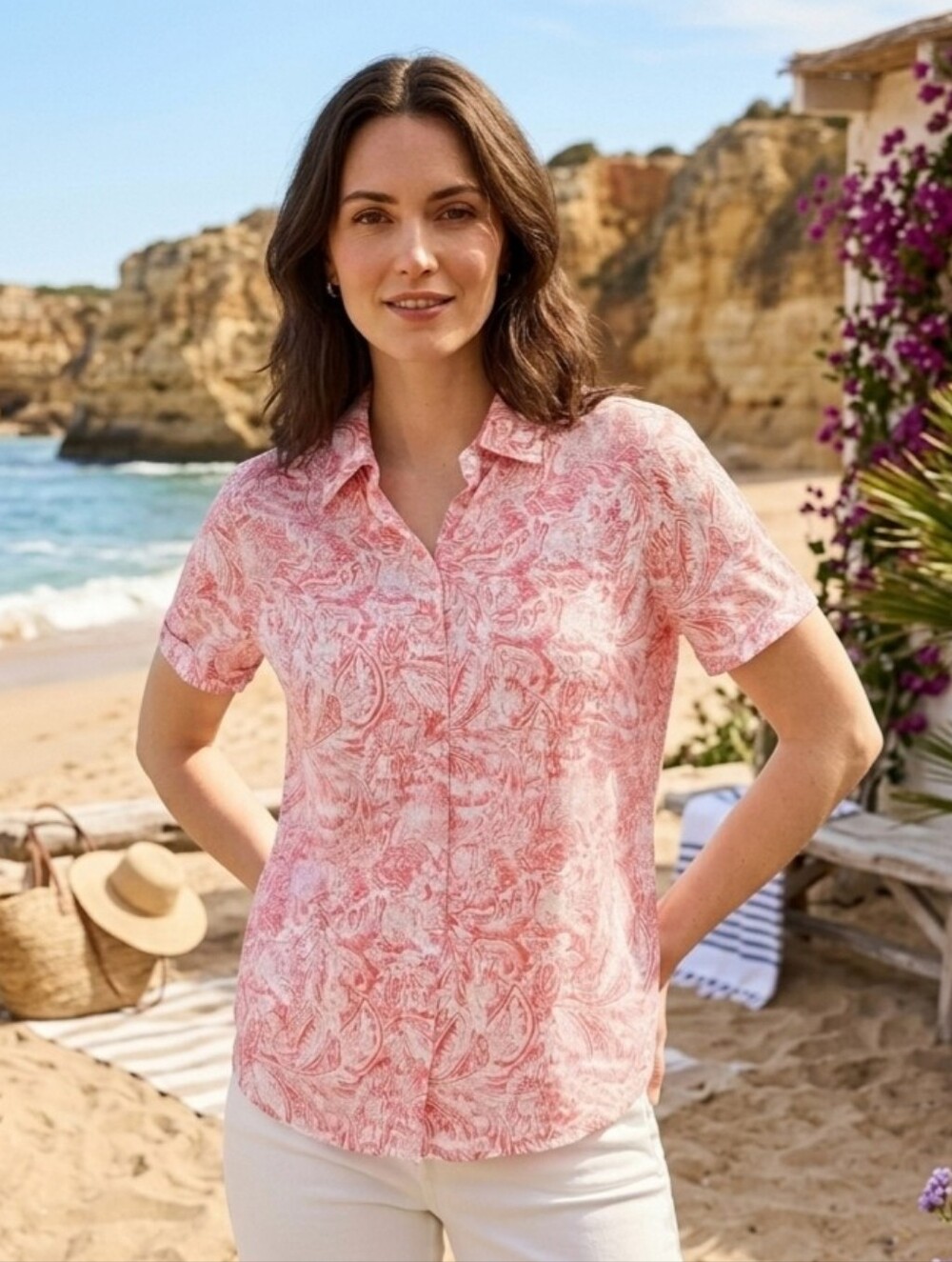 croft & barrow Pink Paisley Short-Sleeve Button-Down Shirt
